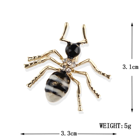 Broche De Hormiga Insecto Aleación Esmalte Diamante De Imitación Tono Dorado Forma Animal Rayado Blanco Y Negro Joyería Mujer