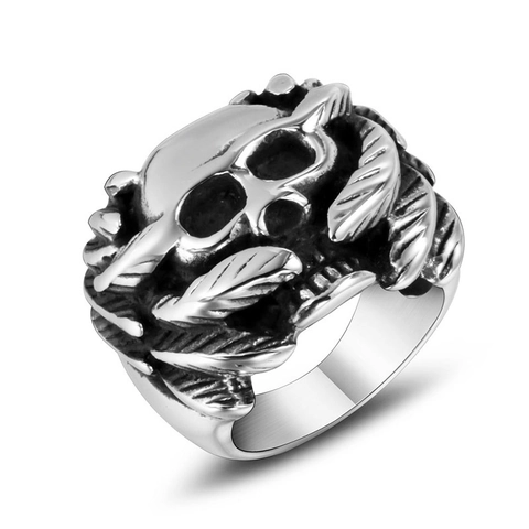 Anillo De Calavera Y Ala Vintage Acero Inoxidable Joyería Gótica Punk Biker Para Hombres Acabado Plata Antigua