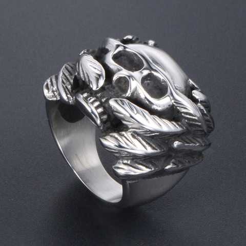 Anillo De Calavera Y Ala Vintage Acero Inoxidable Joyería Gótica Punk Biker Para Hombres Acabado Plata Antigua