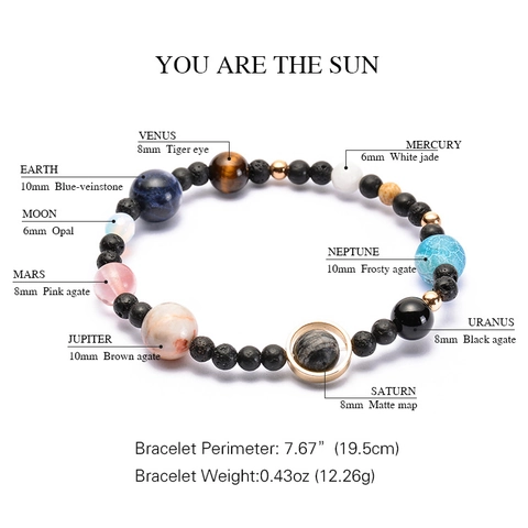 Bracciale Otto Pianeti Sistema Solare Pietra Naturale Lava Occhio Di Tigre Galassia Universo Spazio Gioielli Unisex