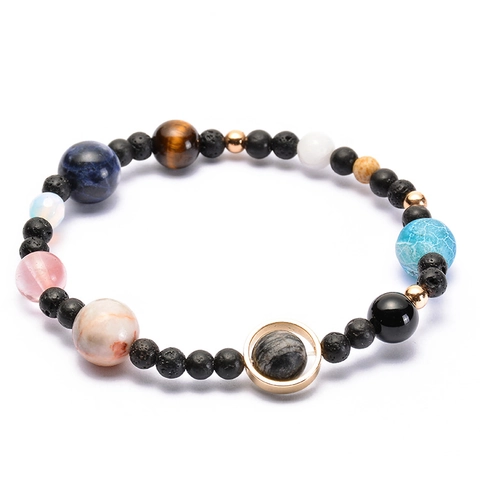 Bracciale Otto Pianeti Sistema Solare Pietra Naturale Lava Occhio Di Tigre Galassia Universo Spazio Gioielli Unisex