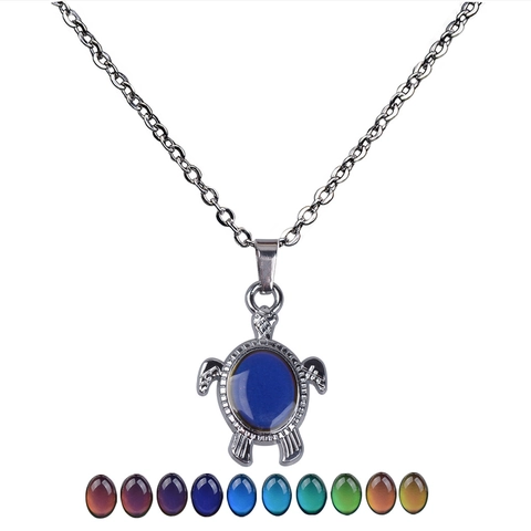 Sea Turtle Pendant Necklace Stainless Steel Chain Temperature Sensitive Mood Color Changing Alloy Jewelry For Women Kids