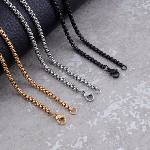 Titanium Steel Box Chain Necklace Stainless Steel Rolo Link Chain Unisex Hypoallergenic Jewelry Gift