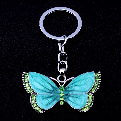 Vintage Enamel Butterfly Keychain For Women Alloy Rhinestone Inlaid Butterfly Pendant Key Ring Fashion Bag Charm Accessories