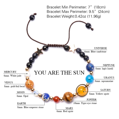 Solar System Planetary Theme Galaxy Bracelet Natural Stone Agate Tiger Eye Lapis Lazuli Adjustable Braided Rope Jewelry