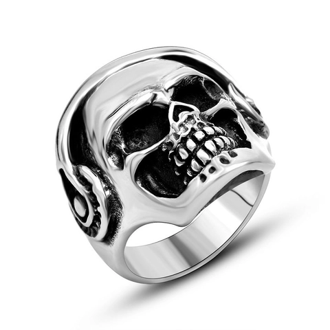 Skull Head Wearing Headphones Ring Stainless Steel Punk Gothic Rock Style Men Biker Jewelry