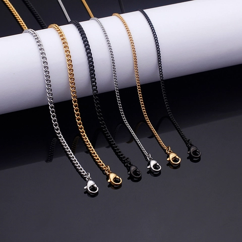 Collar De Cadena De Eslabones Joyería De Acero Inoxidable Con Cierre De Langosta Estilo Minimalista Simple Para Hombres Y Mujeres