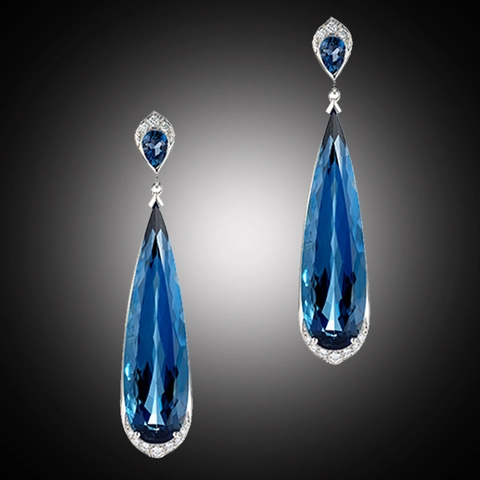 Orecchini Pendenti Eleganti A Goccia D'acqua Cristallo Blu Strass Orecchini Lunghi Per Donna Accessori Gioielli Retro