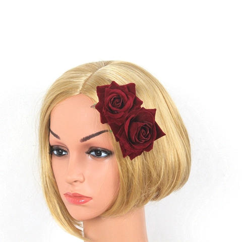 Pince À Cheveux Rose Vintage Velours Tissu Double Floral Clip Latéral Élégant Coiffe De Mariée Fête Femmes
