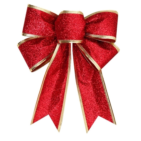 Christmas Bows Sparkling Glitter Hanging Ornaments For Tree Wreaths Garland Holiday Party Decoration Elegant DIY Craft Decor