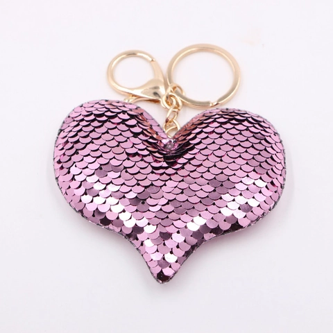 Shiny Reversible Sequin Heart Keychain Glitter Star Unicorn Animal Shape Bag Charm Gold Metal Ring Reflective Keyring Gift