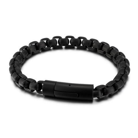 Men 316L Stainless Steel Box Chain Bracelet Striped Link Texture Punk Industrial Style Jewelry Snap Clasp