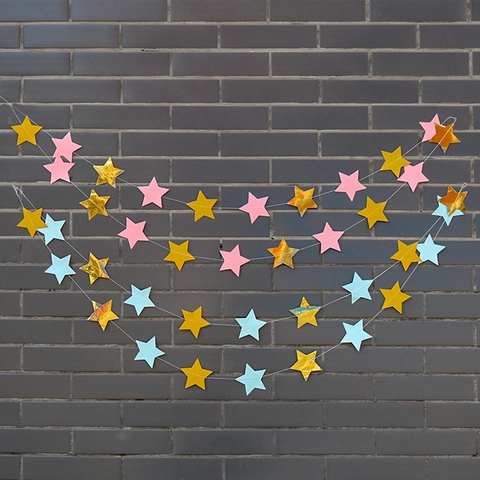 Glitter Star Paper Garland Mirror Circle String Hanging Banner For Birthday Party Wedding Room Background Wall Decoration