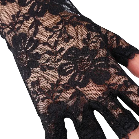 Guanti In Pizzo Senza Dita Da Donna Fiori Bordo Festonato Matrimonio Festa Ballo Accessoires Da Sera
