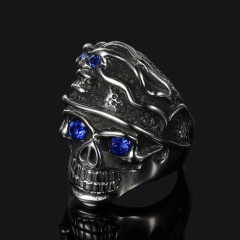 Anello Con Teschio Vintage In Acciaio Inossidabile Con Occhi In Strass Blu Gioielli Gothic Punk Rock Per Uomo