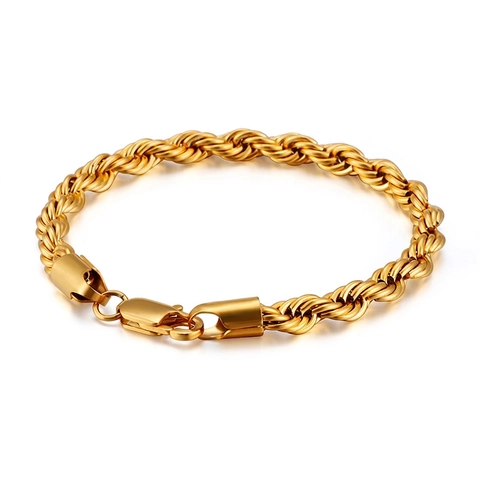 Bracelet Chaîne Corde Unisexe Acier Inoxydable Maillon Torsadé Bijoux Streetwear Hip Hop Accessoire De Mode Coloré Avec Fermoir Mousqueton