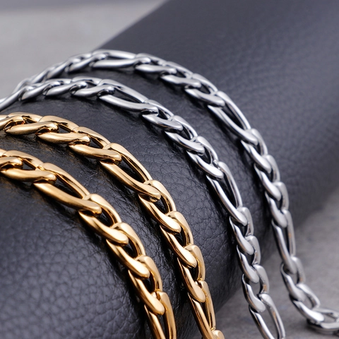 Figaro Chain Necklace 316L Stainless Steel Hip Hop Punk Style 18K Gold Plated Jewelry For Men Women