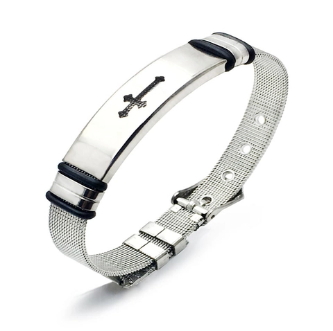 Bracciale Da Uomo In Maglia Di Acciaio Inossidabile Con Motivo A Croce Fibbia Regolabile Gioielli Punk Gotici