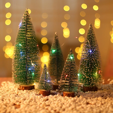 Mini Christmas Tree Snow Frosted Pine Needle Desktop Ornament With Wooden Base Artificial Winter Festive Decor Christmas Gift