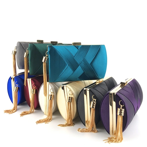 Elegante Damen Abendtasche Satin Kreuzfalten Design Mit Metall Quaste Anhänger Für Hochzeit Party Abschlussball
