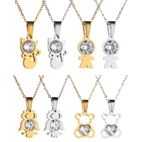 Collana Con Ciondolo In Acciaio Inossidabile Zirconia Animale Gufo Orso Delfino Tartaruga Forma Gioielli Di Moda Per Donne