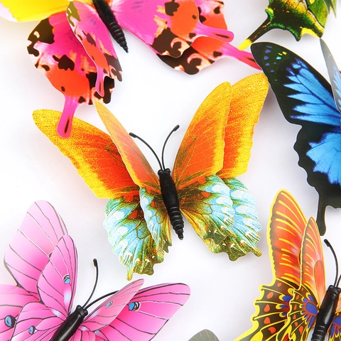 Pegatinas de Pared de Mariposa de Doble Capa Estéreo 3D Con Imanes Calcomanías de Mariposa de PVC para Sala de Estar Dormitorio Decoración