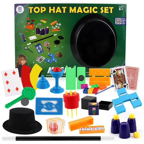 Top Hat Zaubertrick Kit Kinder Bühne Performance Requisiten Zauberstab Karten Würfel Kunststoff Stoff Spielzeug