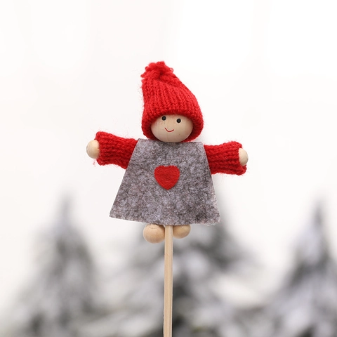 Figurines De Navidad Estacas Madera Tejido Fieltro Papá Noel Muñeco De Nieve Gnomo Decoración