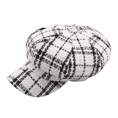 Berretto Newsboy Britannico Retrò Quadri Tweed Ottagonale Vintage Cappello Da Pittore Per Donna Autunno Inverno Caldo