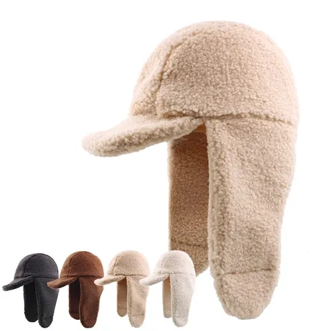 Gorro De Trampero De Invierno Para Mujer Lana De Cordero Sintética Forro Polar Orejeras Cálidas Resistente Al Viento Ushanka