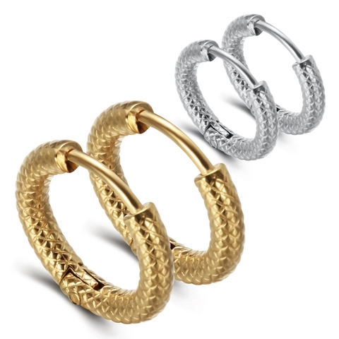 Pendientes De Aro De Acero Inoxidable 304 Con Textura De Patrón De Serpiente Mate Geométrico Redondo Para Mujer