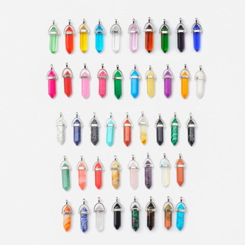 Hexagonal Pointed Pendant Necklace Natural Crystal Stone Healing Quartz Bullet Shape Silver Alloy Chain Fashion Jewelry Unisex