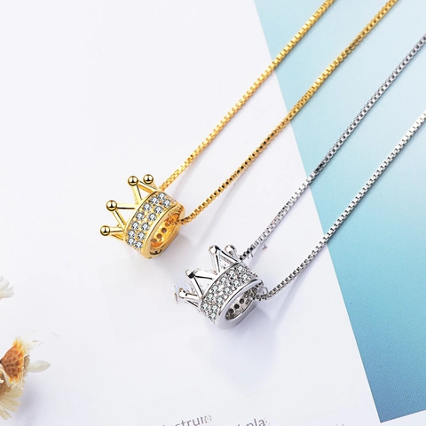 Collar de Colgante de Corona de Moda para Mujer Elegante Cobre Incrustado Strass Cadena Corta Joyería de Color Oro Plata