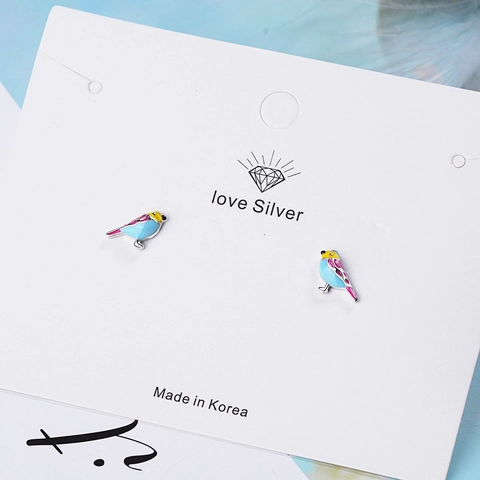 Orecchini a Bottone a Forma di Uccello in Smalto Multicolore per Donna Base in Rame Perno in Argento Stile Coreano Gioielli Animali