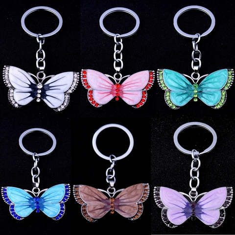 Vintage Enamel Butterfly Keychain For Women Alloy Rhinestone Inlaid Butterfly Pendant Key Ring Fashion Bag Charm Accessories