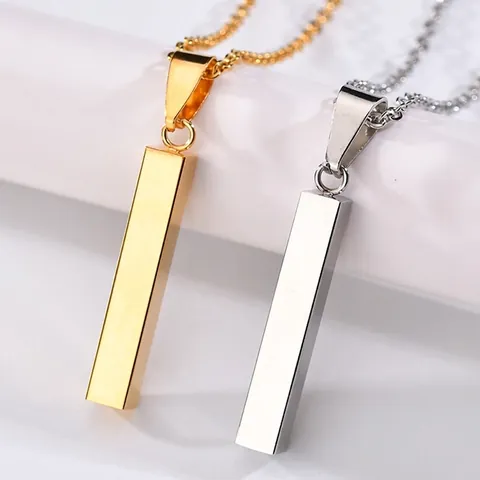 Minimalist Stainless Steel Rectangular Bar Pendant Necklace Geometric Pillar Wishing Column Charm Jewelry For Men Women