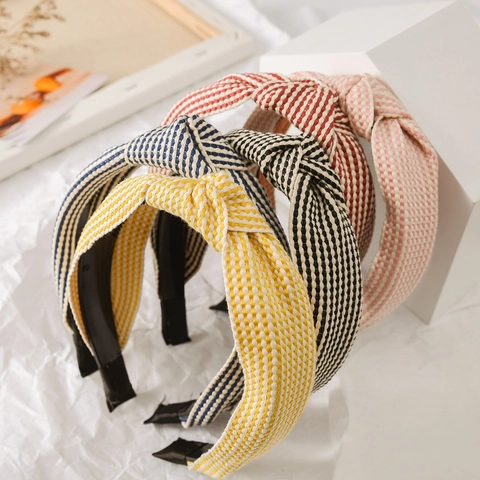 Diadema De Tela De Rayas Con Nudo Retorcido Ancha Moda Simple Cinta Para El Pelo Mujeres Estilo Coreano Informal