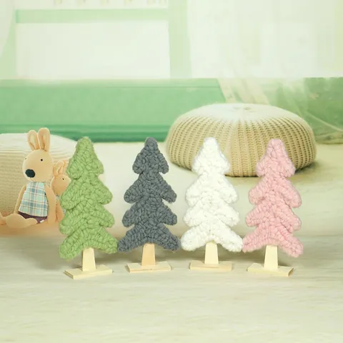 Árbol De Navidad De Punto Con Luz LED Adorno De Escritorio Hilo De Lana Base De Madera Decoración Festiva Hogar Mesa