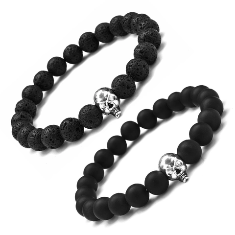 Bracciale Con Perline Di Teschio Pietra Lavica Naturale Turchese Bianco Agata Opaca Per Uomini Donne Gioielli Yoga Stile Punk