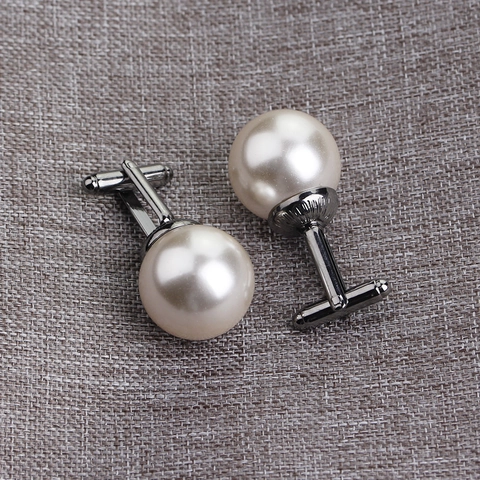 Classic Alloy Artificial Pearl Cufflinks For Men Shirt Business Wedding Formal Geometric Round Cuff Links Jewelry Gift