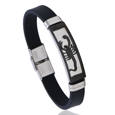 Bracciale Uomo Acciaio Inossidabile E Silicone Punk Rock Hip Hop Motivo Scorpione Ritagliato Gioielli Accessorio