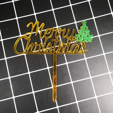 Vrolijk Kerstfeest Taarttopper Acryl Glitter Kerstboom Sneeuwvlok Spiegeloppervlak Vakantie Bakdecoratie Feestartikelen