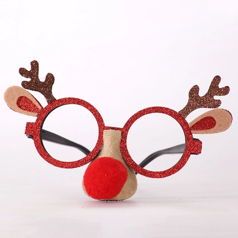 Montatura per Occhiali Natalizi con Corna di Renna e Naso di Peluche Rosso Glitter Puntelli per Decorazioni Feste per Bambini Adulti