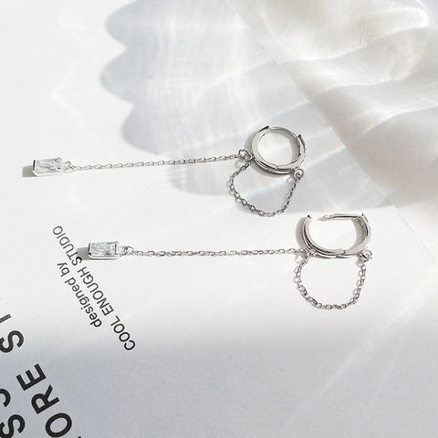 Kupfer Zirkonia Lange Quastenkette Ohrringe Für Damen Silberfarben Geometrisches Rechteck Anhänger Drop Creolen Mode Schmuck