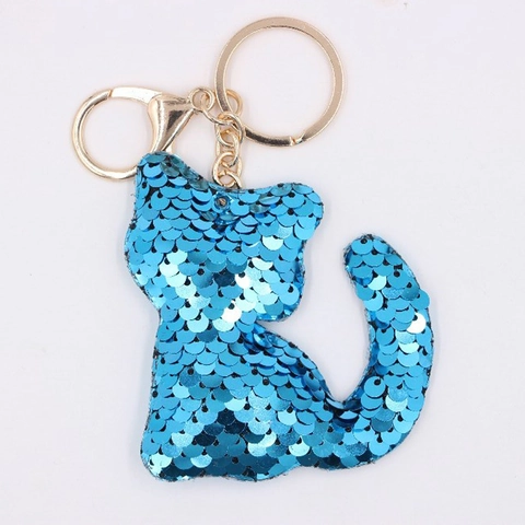 Glitter Sequin Keychain For Women Girls Cute Cat Star Unicorn Dolphin Heart Butterfly Mermaid Tail Bag Pendant Accessory