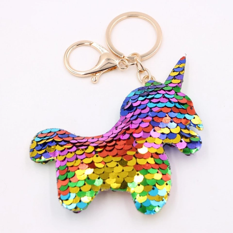Llavero de Lentejuelas Reversibles de Colores Brillante Unicornio Sirena Corazón Estrella Oso Animal Colgante de Bolsa Regalo