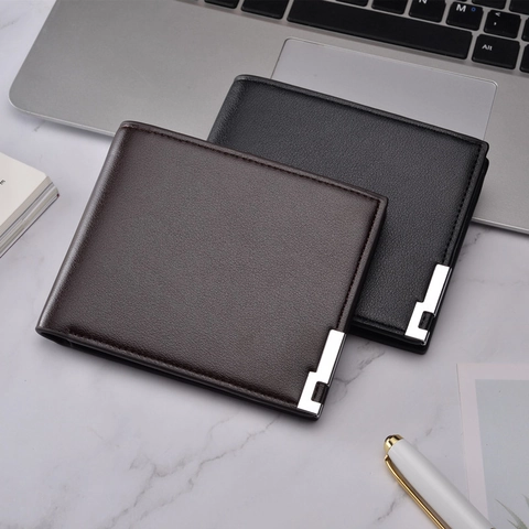 Portafoglio Corto Bifold Da Uomo Pelle PU Business Classico Orizzontale Quadrato Con Slot Per Carte