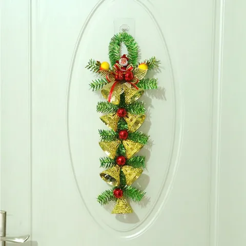 Kerst Dennennaald Bel String Deur Hanger Ornament Met Kerstman Pop En Rode Strik Feestelijke Woondecoratie