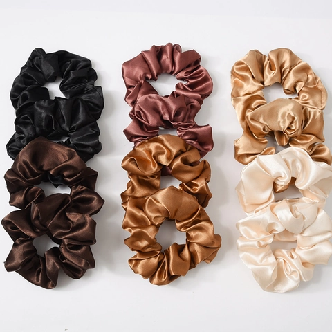Satiny Satin Large Scrunchies Earth Tone Solid Color Elastic Hair Ties Elegant Oversized Ponytail Holder For Women Girls