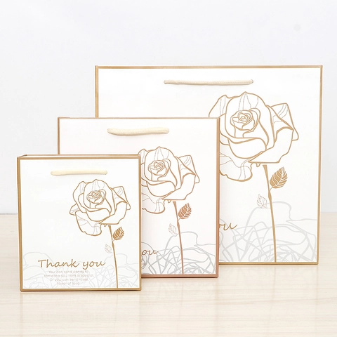 Papieren Cadeautasjes Met Gouden Stempel Rozendessin Thank You Print Bruiloftsgunsten Elegante Shopping Tassen